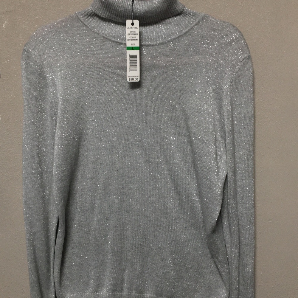 Joseph A. Silver Metallic Turtleneck Sweater